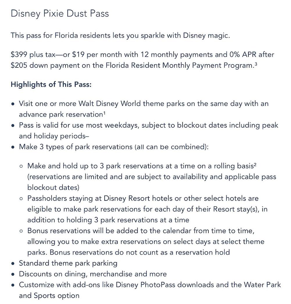 Florida Resident Annual Passes Discount Low monthly $205 Down Super Access Travel Disney Pixie Dust Pass