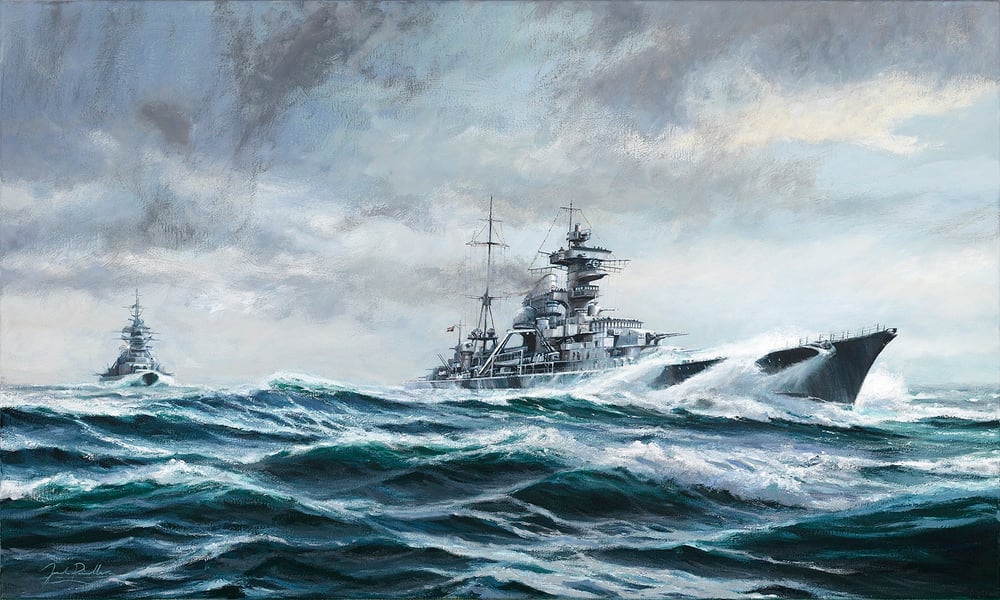 German battleship BISMARCK and heavy cruiser PRINZ EUGEN by Joseph Reindler