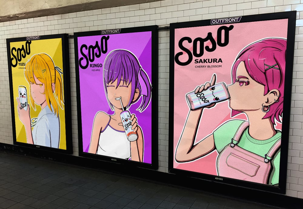Anime-style wall poster advertising illustrations 