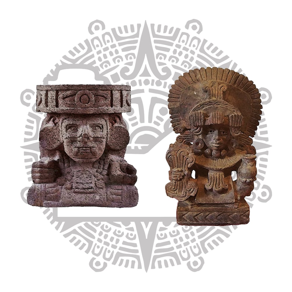 Gesto de Weweteotl, escultura mexica y urna zapoteca.