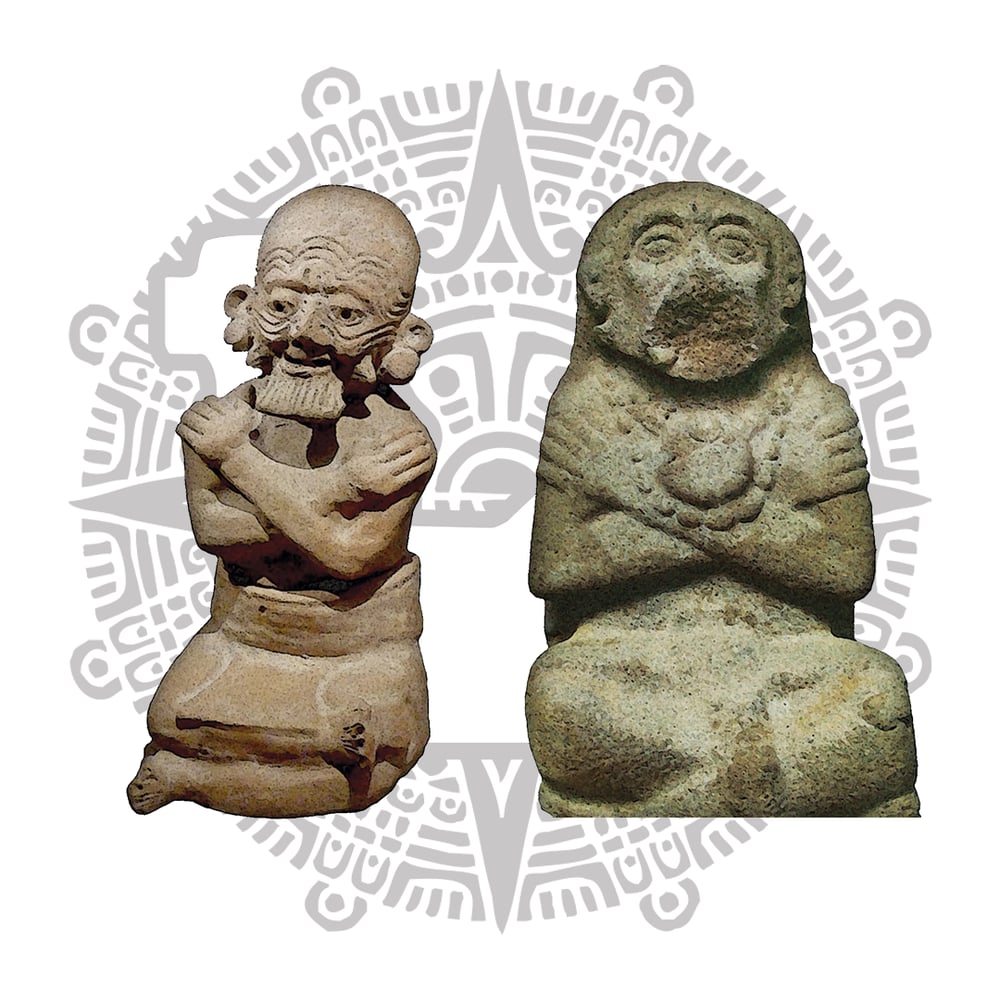 Gesto de Cruce abierto, figurilla maya, escultura de Cotzumalhuapa.