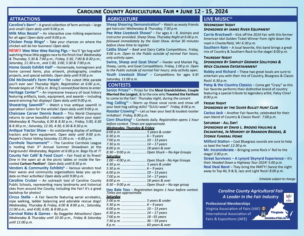 Fair Schedule Caroline County Agricultural Fair