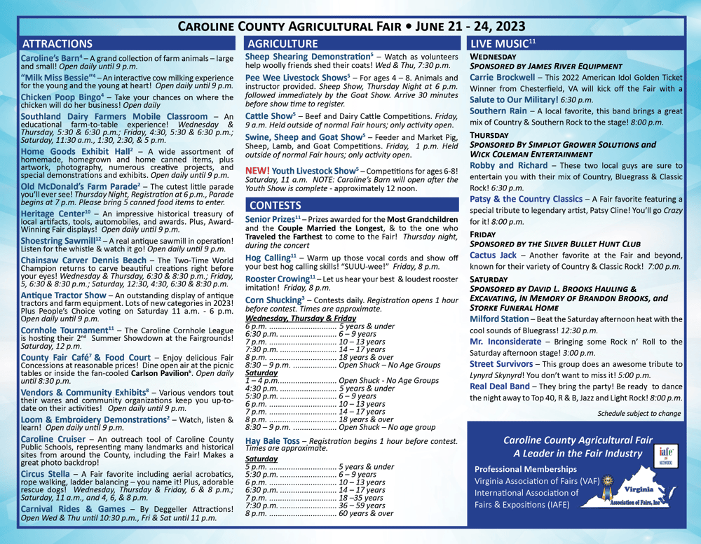 Fair Schedule Caroline County Agricultural Fair