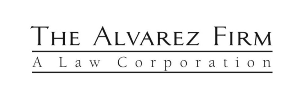 The logo of The Alvarez Firm: A Law Corporation - underlined with black lettering, and written in all caps.