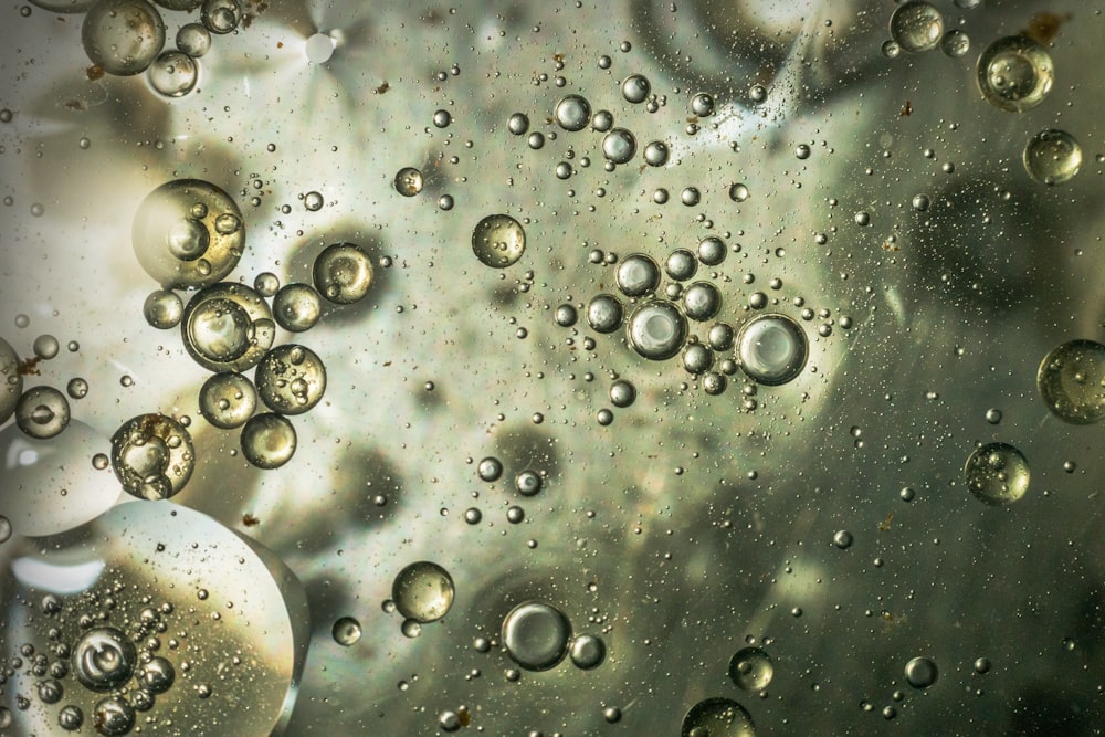 Beautiful and fantastic macro photo of water droplets in oil with a clear background.
