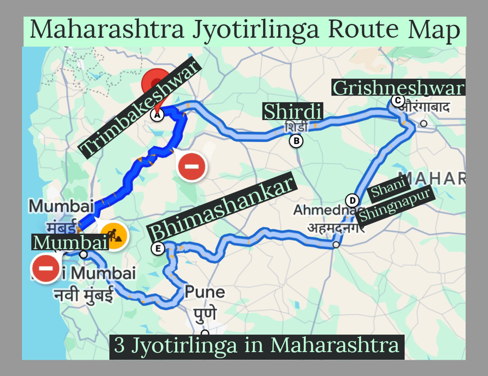 3 Jyotirlinga in Maharashtra Tour Package Route Map