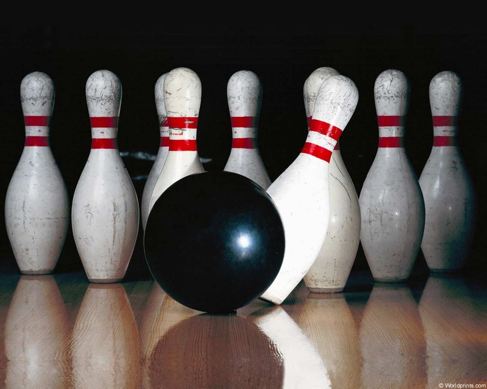 Bowling alley and white pins
