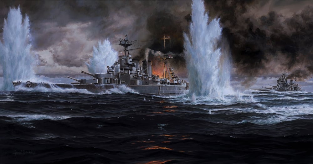 HMS HOOD and HMS PRINCE OF WALES Engaged off Iceland by Joseph Reindler