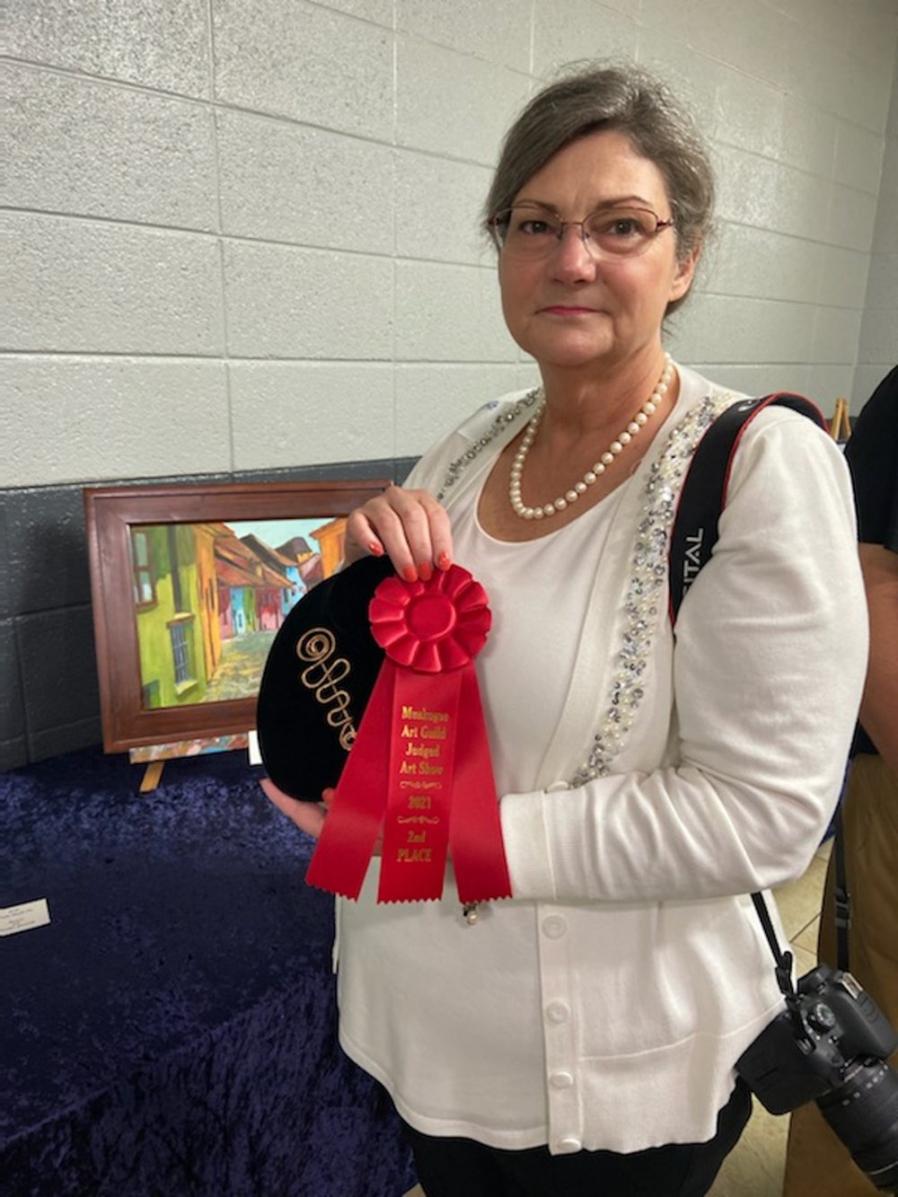 Art guild show second place red ribbon award for copper jewelry. MAG. 