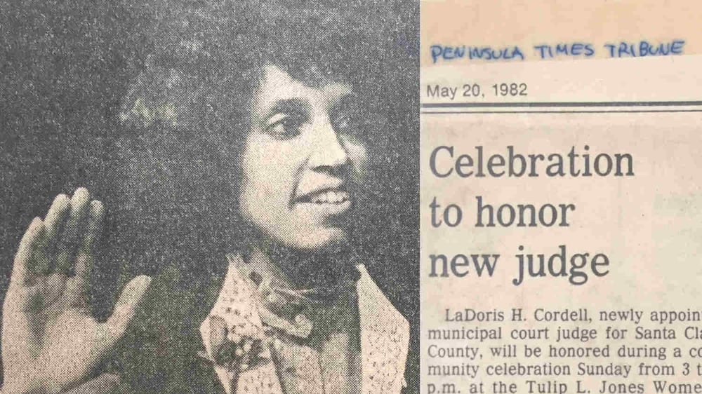 Old newspaper clipping, the swearing in of Judge Cordell, titled “Celebration to honor new judge”