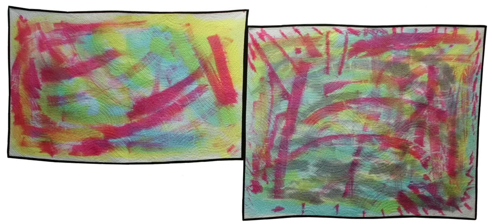 Textile artworks Abstract Textures 1.1 and 1.3 displayed together.