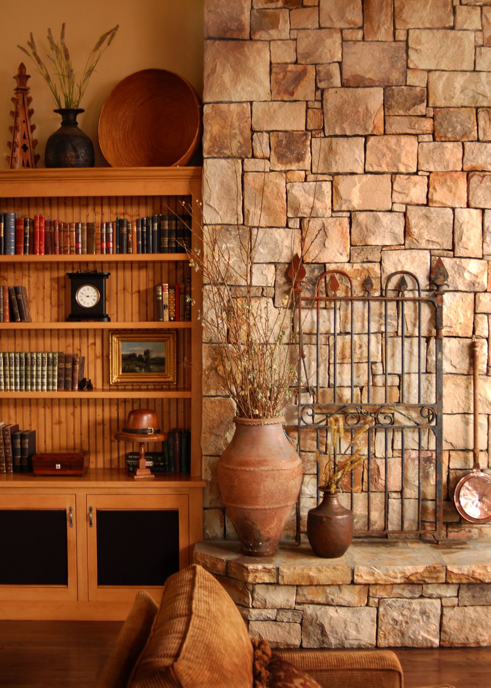 stone fireplace natural decor